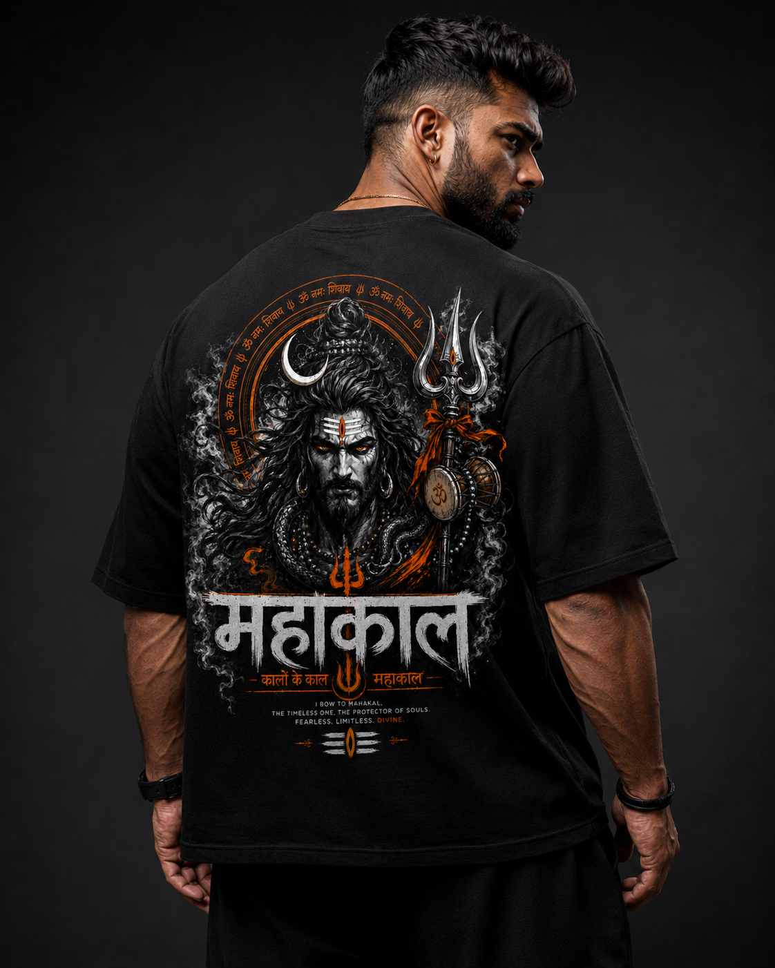 MAHAKAL ORANGE OVERSIZED T-SHIRT – BLACK
