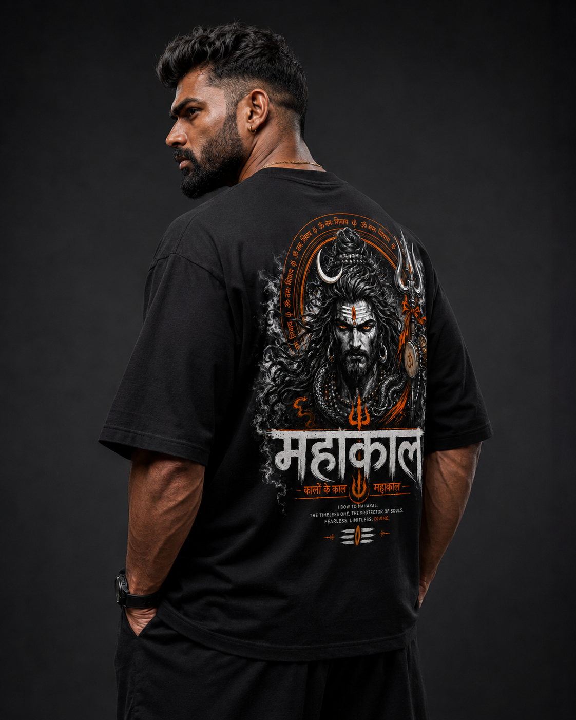 MAHAKAL ORANGE OVERSIZED T-SHIRT – BLACK