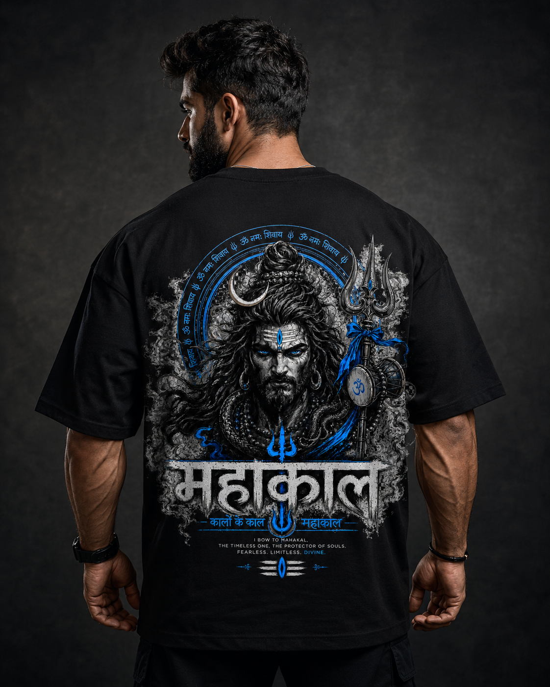 MAHAKAL BLUE OVERSIZED T-SHIRT – BLACK